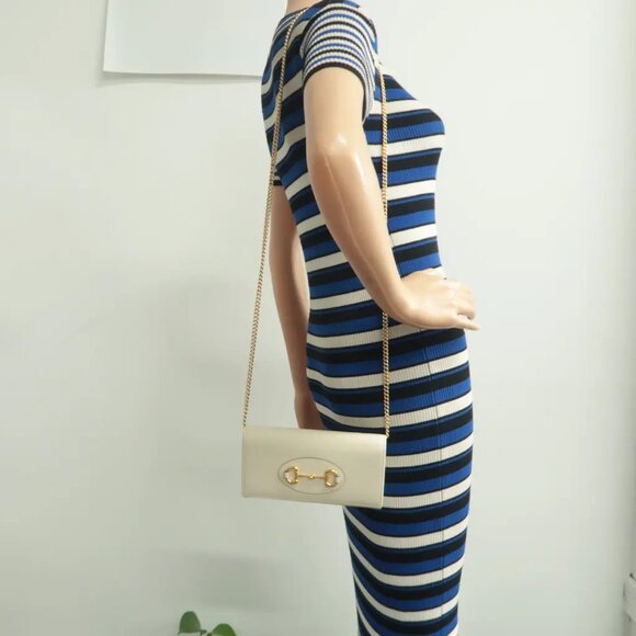 100% Authentic GUCCI Horsebit 1955 Chain Wallet White Leather Shoulder Bag - Picture 12 of 12